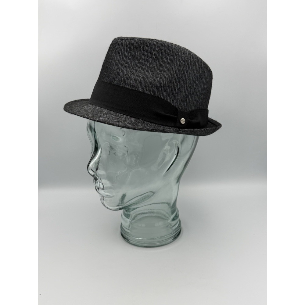 Stetson Gray Herringbone Fedora Trilby Hat Black Grosgrain Band Small/Medium
